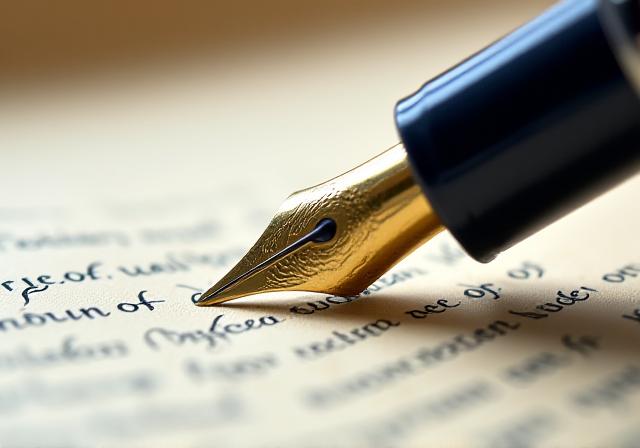 Close up of a fountain pen rested on a legal contract